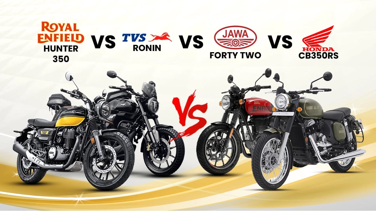 Royal Enfield Hunter 350 vs TVS Ronin vs Jawa Forty Two vs Honda CB350RS Royal Enfield Hunter 350 vs TVS Ronin vs Jawa Forty Two vs Honda CB350RS
