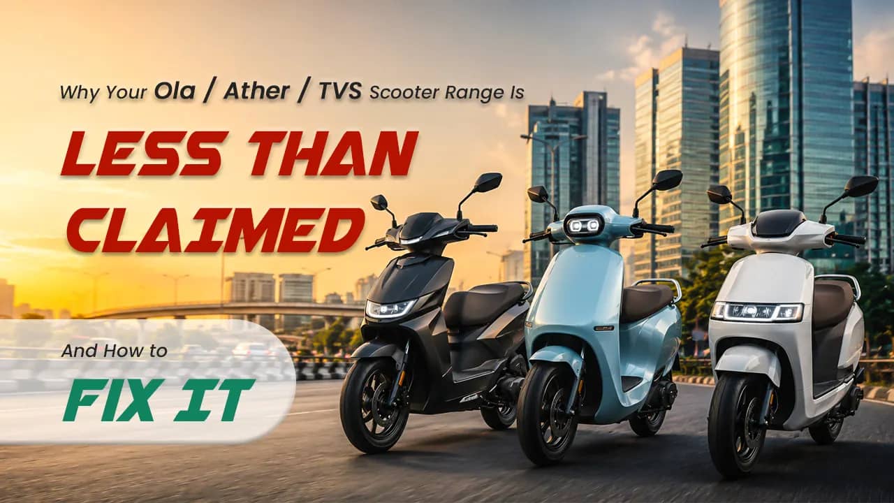 Why Your Ola / Ather / TVS Scooter Range Is Less Than Claimed — And How to Fix It Why Your Ola / Ather / TVS Scooter Range Is Less Than Claimed — And How to Fix It