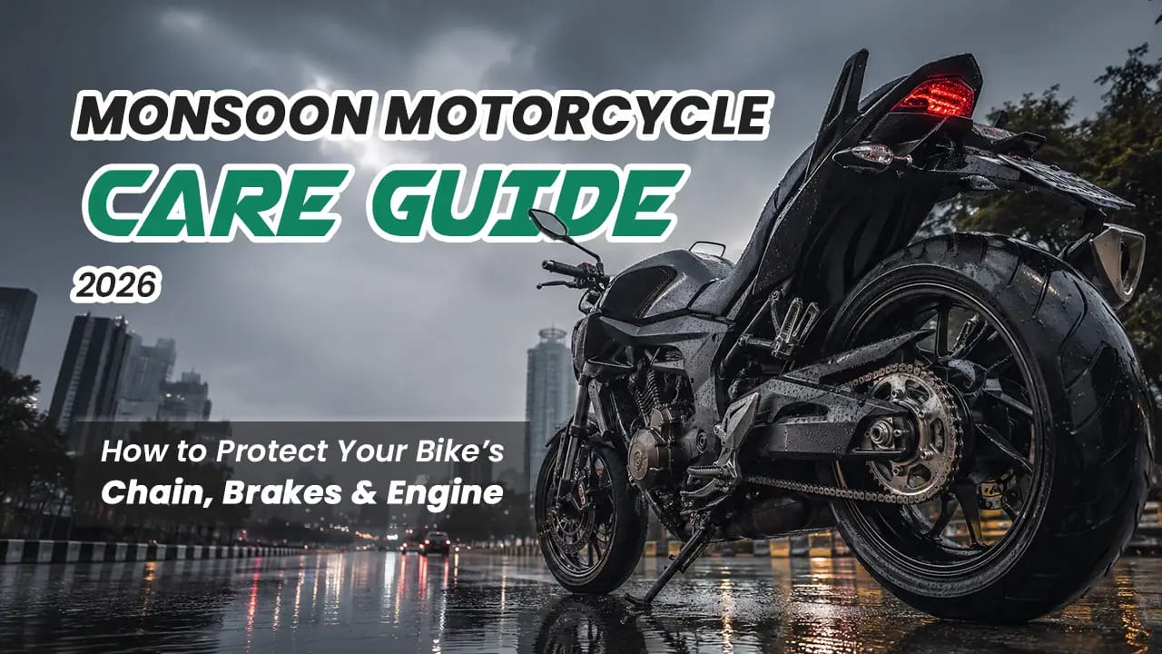 Monsoon Motorcycle Care Guide 2026: How to Protect Your Bike's Chain, Brakes & Engine Monsoon Motorcycle Care Guide 2026: How to Protect Your Bike's Chain, Brakes & Engine