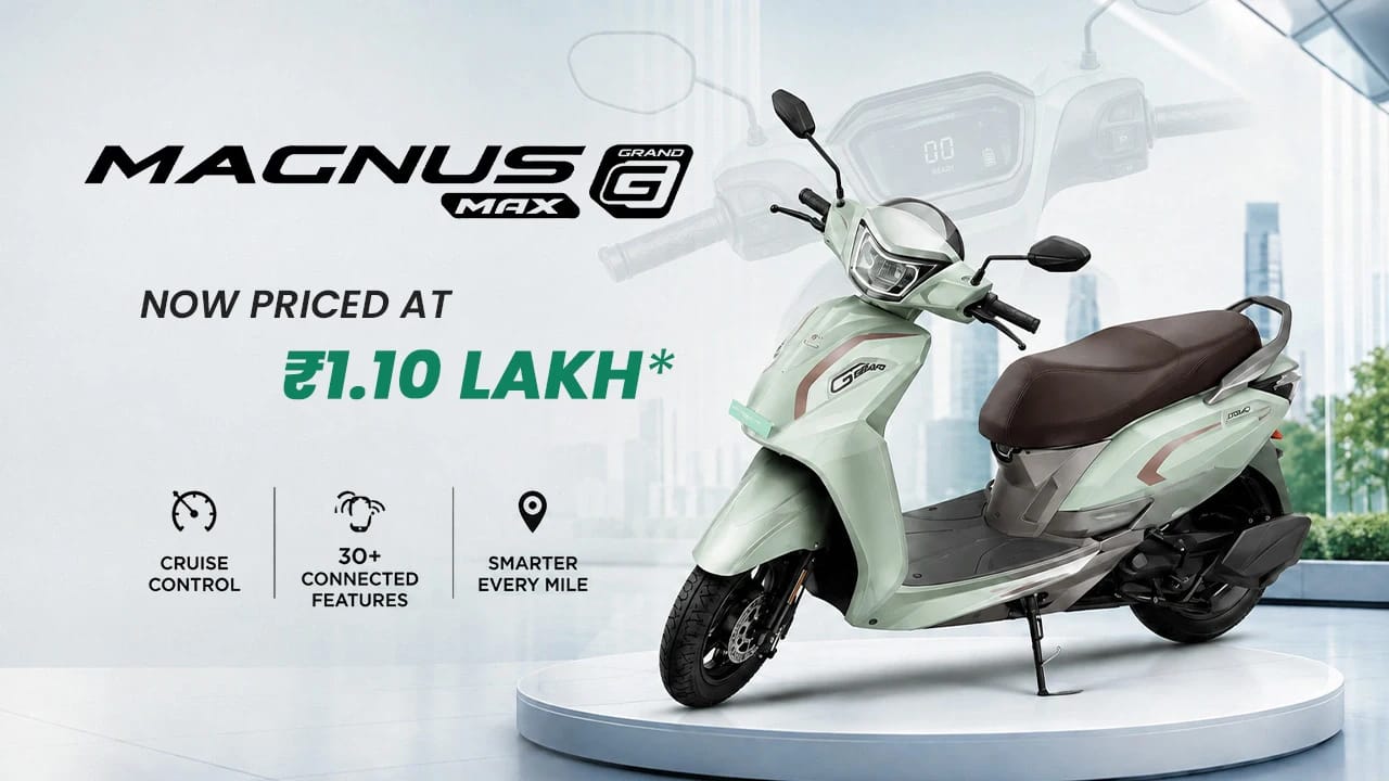 Ampere Magnus G Max Now Priced at ₹1.10 Lakh, Gets Cruise Control and 30+ Connected Features Ampere Magnus G Max Now Priced at ₹1.10 Lakh, Gets Cruise Control and 30+ Connected Features